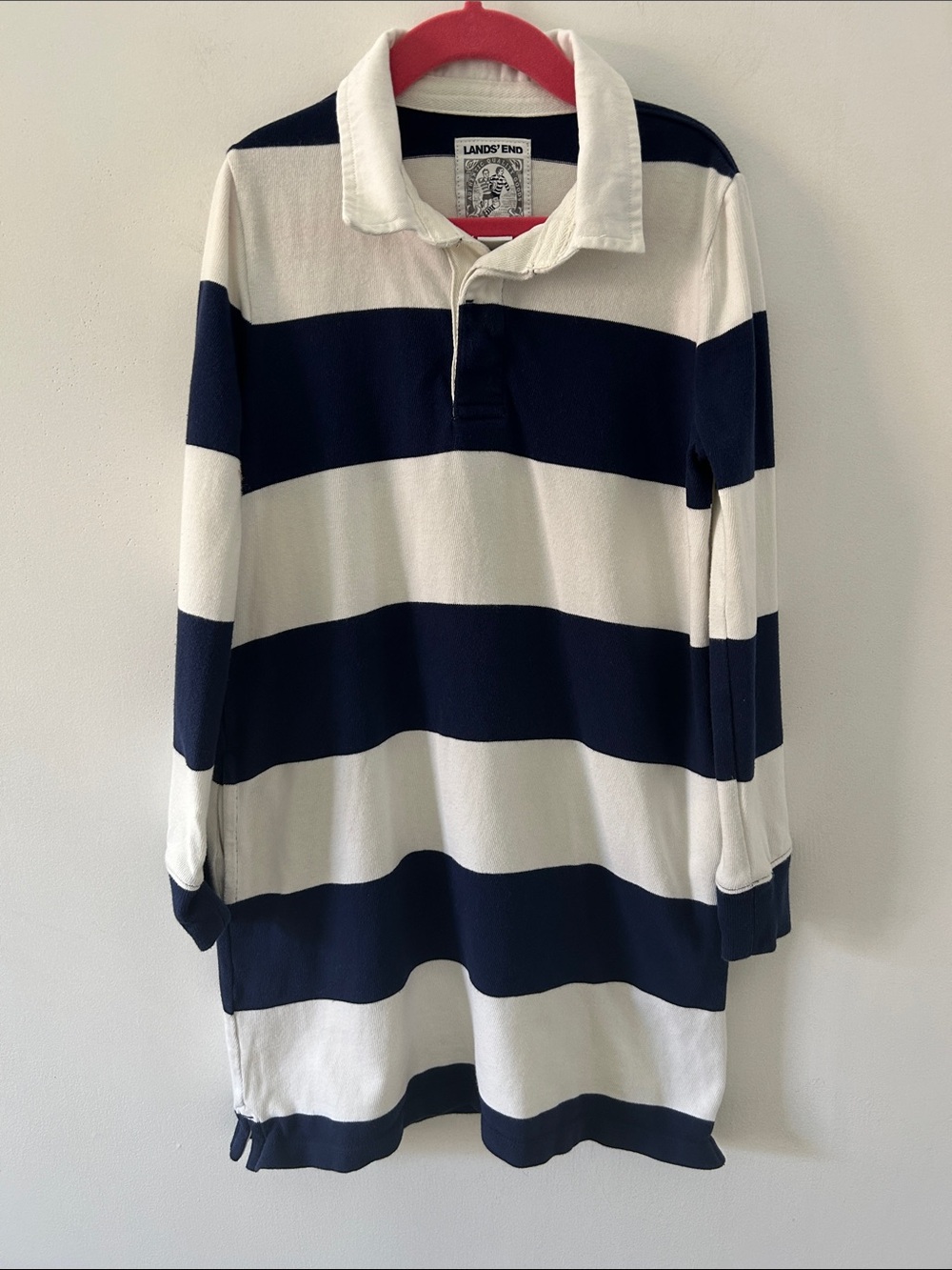 Lands' End Girls Rugby Dress Navy/White Striped Size 7 Long Sleeve Sporty